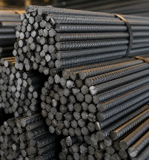 Steel bars stacked in the ARMATURA warehouse